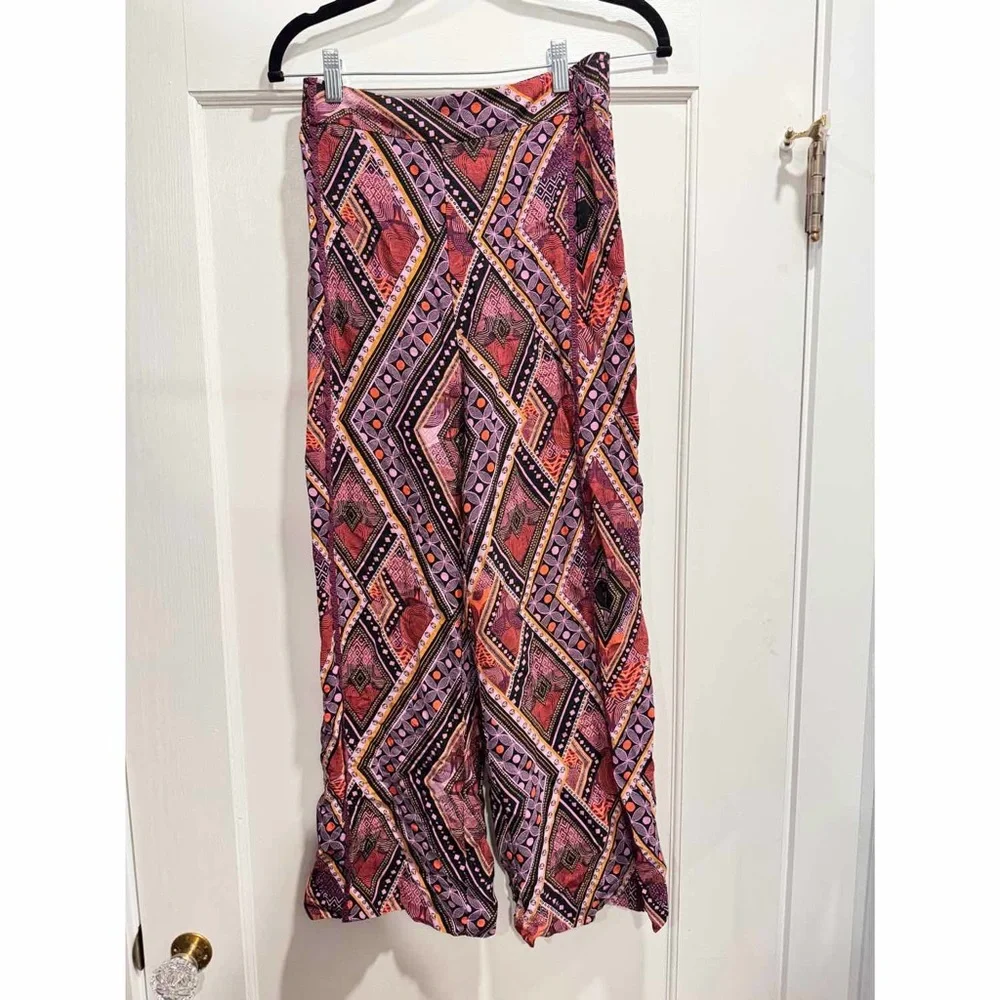 Anthropologie Layla Wide Leg Pull On Pants Size 4 Purple Boho Beachy Summer Crop - Picture 2 of 11